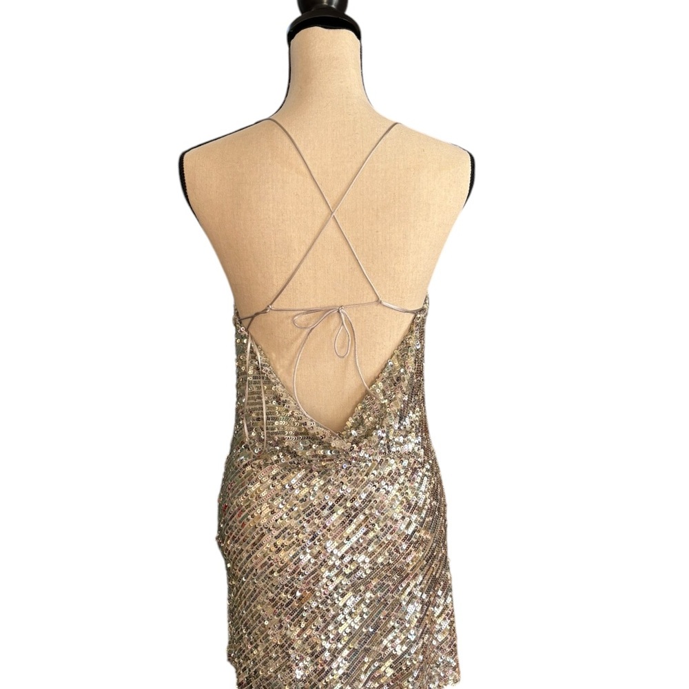 NWT ZARA Silver Mini Sequin Dress - Picture 6 of 8